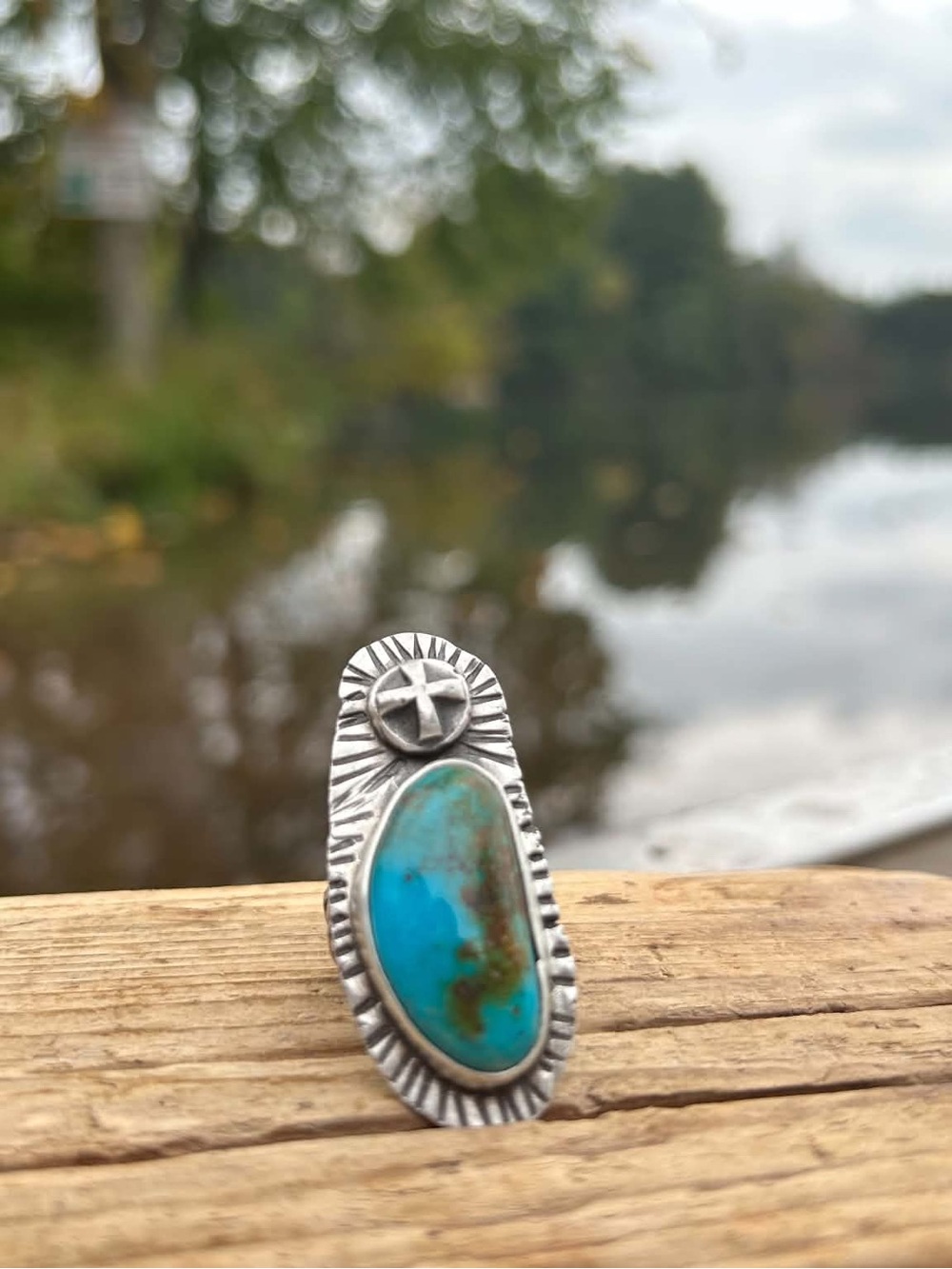Turquoise Oval Sterling-Style Statement Ring - Blue Green